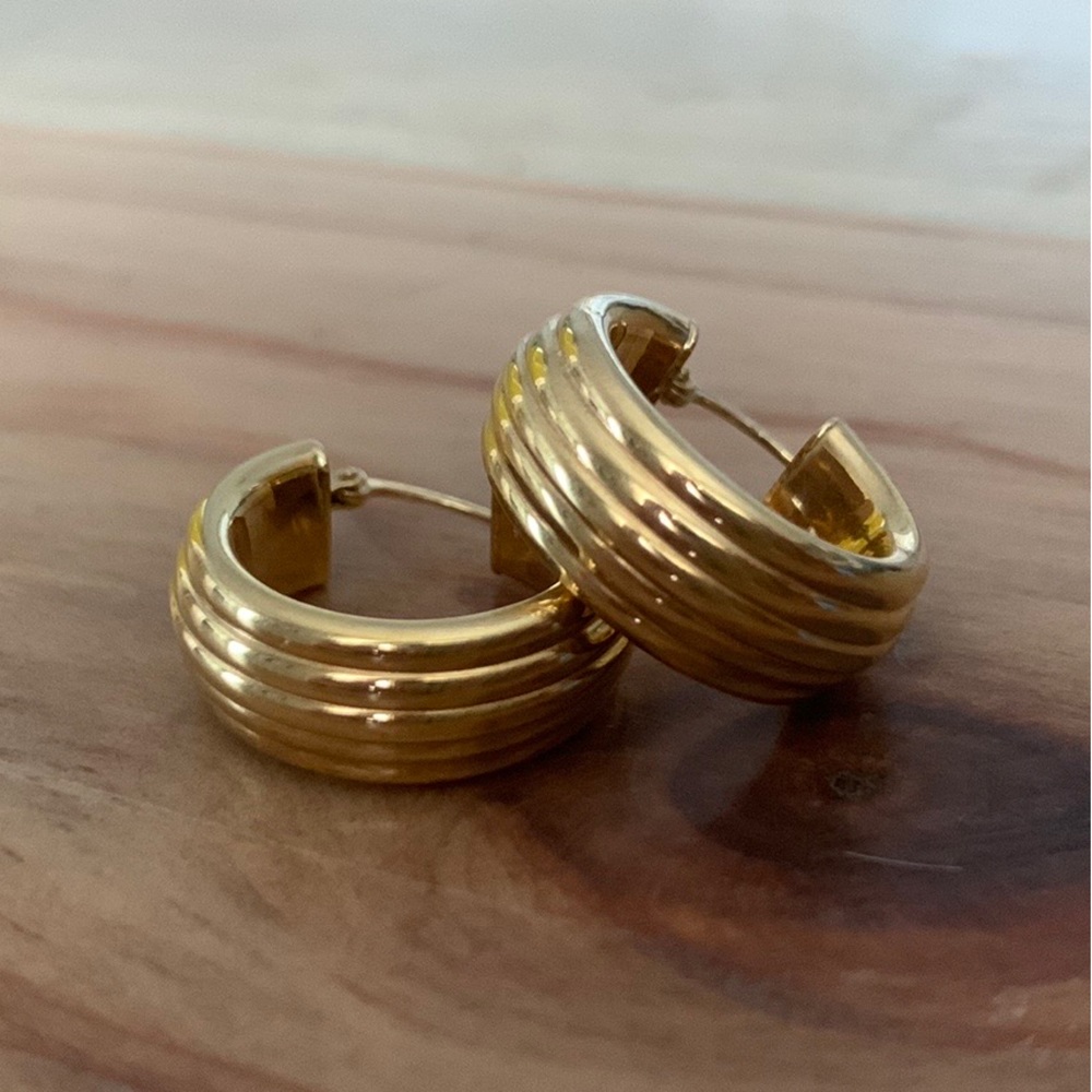 14k Yellow Gold Hoops, Vintage 90s